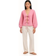 Önden Bağlamalı Dokuma Gömlek