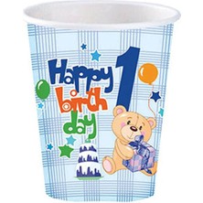 Ilk Yaş Partisi Erkek Mavi Karton Bardak, Şık ve Kullanışlı, Doğum Günü Kutlaması Için Ideal