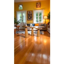 Simillo Home & Living Ahşap Mantar Model Zigon Sehpa 3’lü – Tik Renk Masif Doğal Sehpa Seti