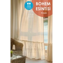 Cotton Maison Krem Renkli Bohem French Stil Fırfırlı Fon Perde 150 cm El Dokuması