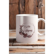 Isme Özel Çiçek Desenli Beyaz Kupa Bardak, Kişiye Özel Hediye