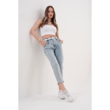 Kemerli Ön Pileli Bilek Boy Jean Pantolon - RMS559