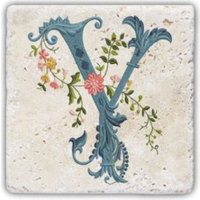 N Harfi Doğaltaş Baskılı Şık Bardak Altlığı, Beyaz Renkli, Zarif ve Kaliteli Tasarım