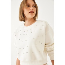 Shade Kadın Bisiklet Yaka Önü Inci Çakmalı Üç Iplik Şardonlu Sweatshırt