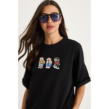 Shade Kadın Teddy Nakışlı Bisiklet Yaka Pamuklu T-Shirt