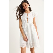 Kadın Fiyonk Detaylı Fisto Astarlı Mini Elbise