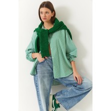 Shade Kadın Üç Çizgili Oversize Standart Basic Gömlek