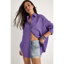 Shade Kadın Düşük Omuz Oversize Basic Bürümcük Gömlek