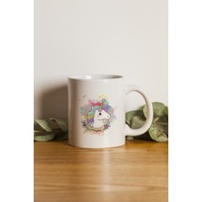 Beyaz Unicorn Tasarım Porselen Kupa Bardak, Makinede Yıkanabilir