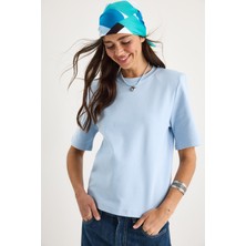 Shade Kadın Bisiklet Yaka Vatkalı Pamuklu Basic T-Shirt