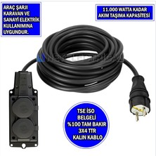 2'li 5 Metre | 3x4 Ttr Tam Bakır Kalın Kablolu | Monofaze Kauçuk Grup Priz