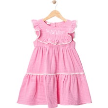 Robası Nakışlı Müslin Elbise Pembe