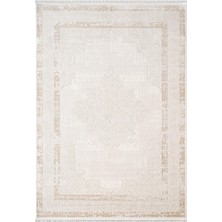 Etro ET001W Krem Klasik Modern Çerçeveli Göbekli Desen Parlak Ağır Salon Halısı Ipek Serisi