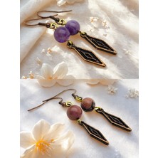 Ametist & Rodonit Doğal Taşlı 2'li Küpe Seti