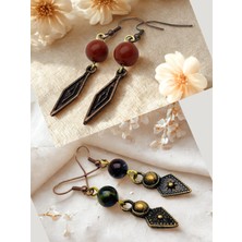 Jasper & Kaplan Gözü Doğal Taşlı 2'li Küpe Seti