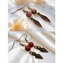 Rodonit & Jasper Doğal Taşlı 2'li Küpe Seti