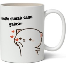 Mutlu Olmak Sana Yakışır Beyaz Baskılı Kupa Bardak