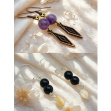 Ametist & Oniks Doğal Taşlı 2'li Küpe Seti