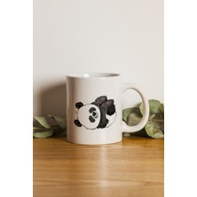 Sevimli Panda Desenli Porselen Kupa Bardak, Makinede Yıkanabilir, Beyaz Renk