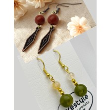 Jasper & Yeşim & Sitrin Doğal Taşlı 2'li Küpe Seti