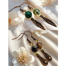 Hint Akiki & Rodonit Doğal Taşlı 2'li Küpe Seti