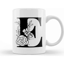 E Harfiyle Tasarlanmış Şık Beyaz Porselen Kupa Bardak