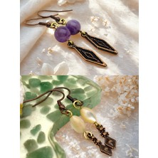 Ametist & Sedef Doğal Taşlı 2'li Küpe Seti