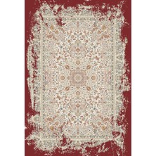 Diamente DM005J Krem Kırmızı Çerçeveli Halı Modern Klasik Desen 100 Tarak Bambu Viskon Ipek Serisi