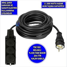 3'lü 18 Metre | 3x4 Ttr Tam Bakır Kalın Kablolu | Monofaze Kauçuk Grup Priz