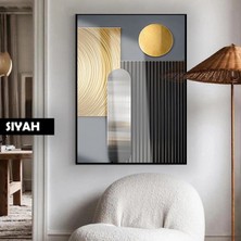 Harikabirev|siyah-Altın Soyut Modeli (Bohem)|çerçeveli Temperli Cam Tablo Tekli Dikey