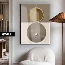 Harikabirev|04  Gri-Altın Renk Soyut Boho Model |çerçeveli Temperli Cam Tablo Tekli Dikey