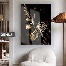 Harikabirev|gold Eğrelti Otu Modern Model 01 |çerçeveli Temperli Cam Tablo Tekli Dikey