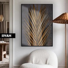 Harikabirev|siyah Altın Yaprak Palmiye Macro Model|çerçeveli Temperli Cam Tablo Tekli Dikey