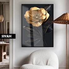 Harikabirev|siyah-Altın Manolya Elegant Model 02 |çerçeveli Temperli Cam Tablo Tekli Dikey