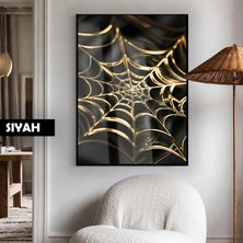 Harikabirev| Siyah-Altın Örümcek Ağı Modeli (Web)|çerçeveli Temperli Cam Tablo Tekli Dikey