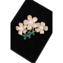 Keeba Baharın zarif imzası incili Erik çiçeği broş gold dallı yeşil yapraklı kadın yaka iğnesi çiçekli