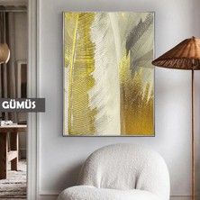 Harikabirev|tüy Desen Gri Altın Soyut Elegant Model |çerçeveli Temperli Cam Tablo Tekli Dikey