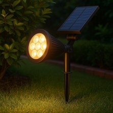 Solar LED Bahçe Armatürü 3200K Günışığı - Güneş Enerjili Kazıklı & Duvar Montajlı Çim Aydınlatma Lambası - 7 Led, IP65, 90 Lümen, 140X270X95 mm