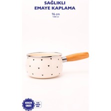 Ahşap Saplı Kalp Desenli Emaye Sos Tavası 1,3 Litre