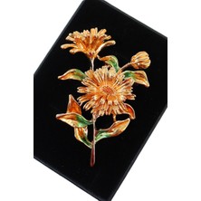 Keeba Baharı yakanızda taşıyın Gerbara papatyası broş bronz renkli erkek kadın çiçekli yaka iğnesi