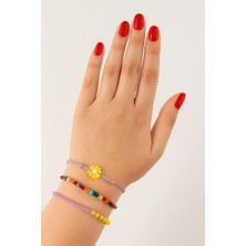 3lü Yıldızlı Çiçekli Boncuklu Asansörlü Bileklik. Lastikli Bileklik, Kadın Ip Bileklik Halhal.