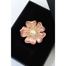 Keeba Pembe gönlüm sende gül broş incili zirkon taşlı gold tomurcuklu çiçekli kadın yaka iğnesi