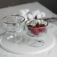 Altı Parçalı Şık Gold Ayaklı Dondurma ve Sunum Kasesi, Beyaz Renk