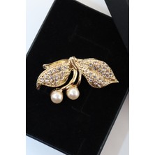 Keeba Gönül köprüsü Gold renk fiyonk inci kadın broş kristal taşlı tasarım yaka iğnesi