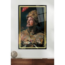 Gold Şeritli Üniformalı Atatürk Portresi Cam Tablo, Ev ve Ofis Dekoru Hediyelik Duvar Dekorasyonu