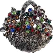 Keeba Yüreğin bahçesinden Kır çiçeği sepeti broş eskitme gümüş renk taşlı kadın yaka iğnesi çiçek