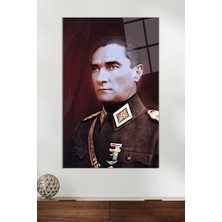 Bordo Üniformalı Madalyalı Atatürk Cam Tablo, Ev ve Ofis Dekoru, Hediyelik Duvar Dekorasyonu