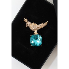 Keeba Turkuaz rüyası Anka kuşu broş elmas kesim taşlı gold kuşlu kadın yaka iğnesi