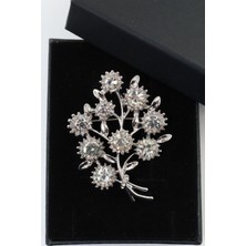 Keeba Nezaket buketi çiçek broş Gümüş renkli pırlanta taşlı tasarım kadın yaka iğnesi