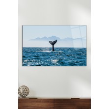 Mavi Balina Kuyruğu Cam Tablo, Modern Ev ve Ofis Dekoru, Hediyelik Duvar Dekorasyonu, Kırılmaz Cam